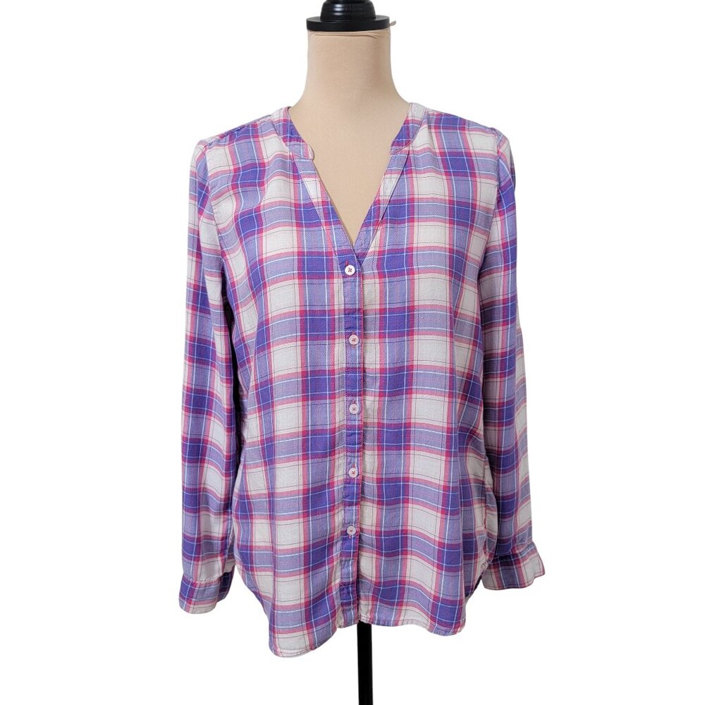 Max Jeans Size S Purple, White & Pink Plaid Long Sleeve Button Front Shirt